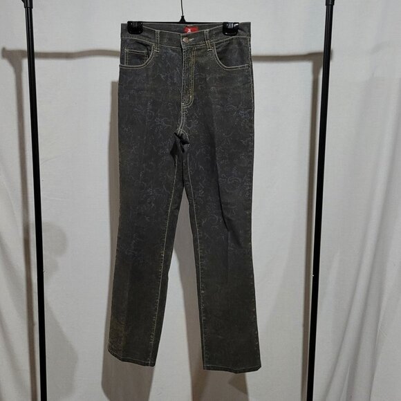 Lois jeans black stretch denim pants paisley grey brown pattern boho high rise - Picture 1 of 12